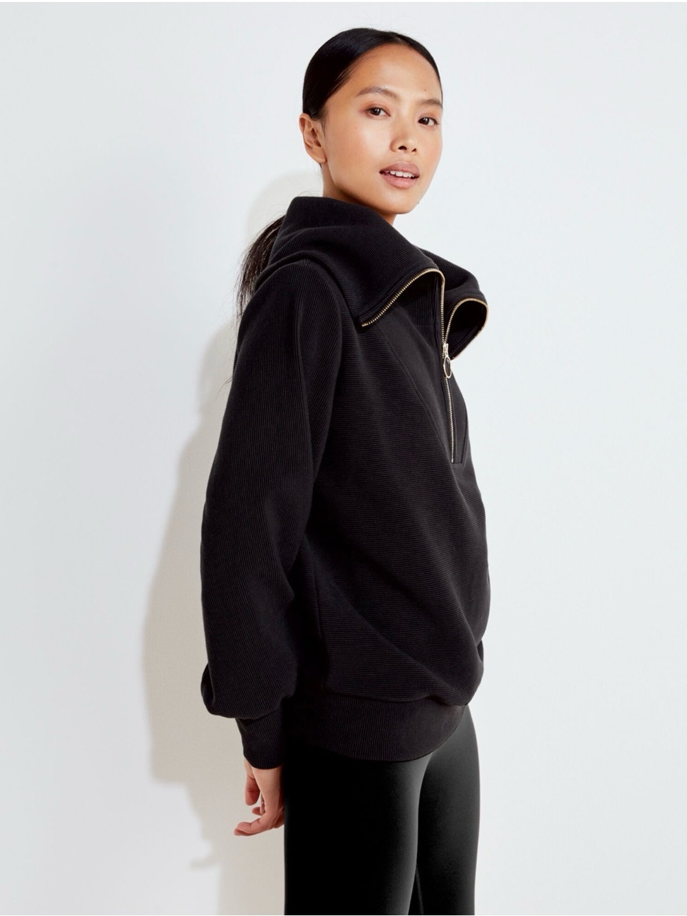 Varley Women’s Vine Half-Zip Ribbed Pullover, Black, Size Large